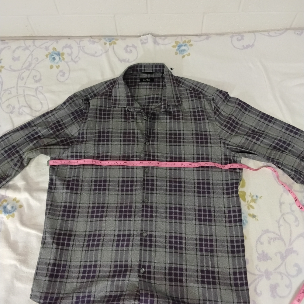 Alfani Gray and Purple Plaid Shirt
